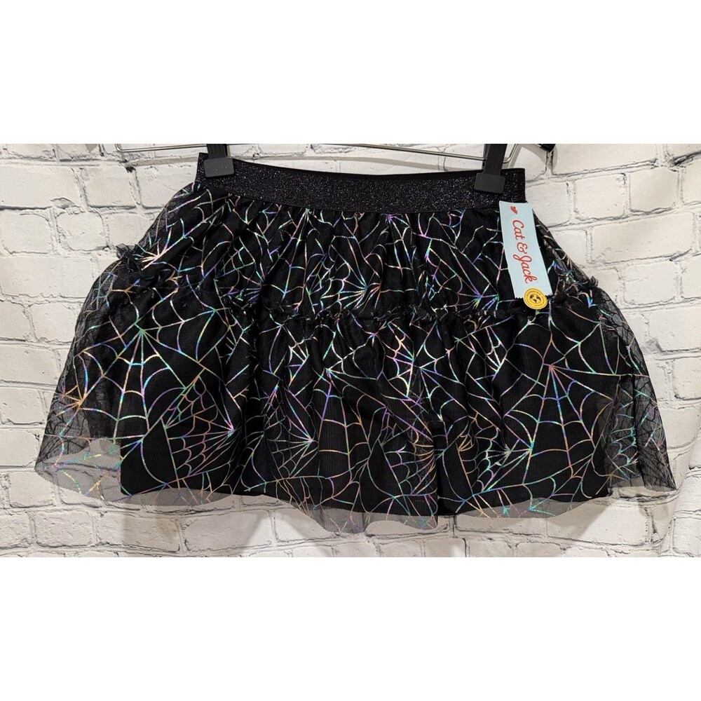 NWT Cat & Jack- Girls Halloween Black Spiderweb TuTu Skirt M (8)